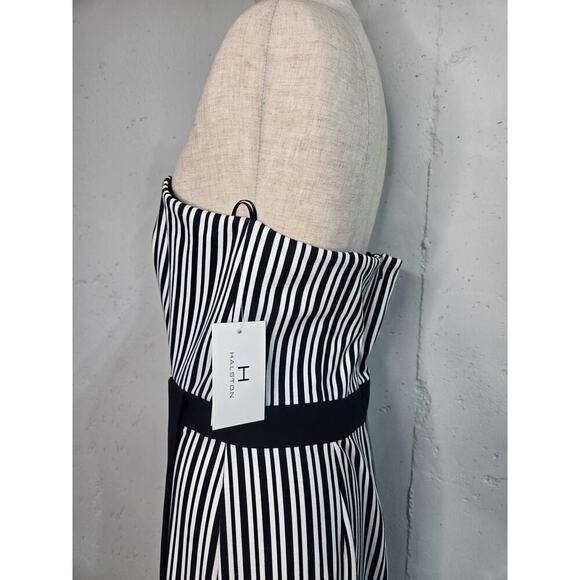 NWT Halston Strapless Maxi Pinstripe Bow Belt Dress size 8 - Picture 7 of 8